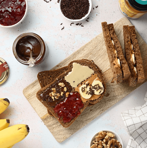 erraSana peanut butter sandwich, chocolate spread pure, almond paste white