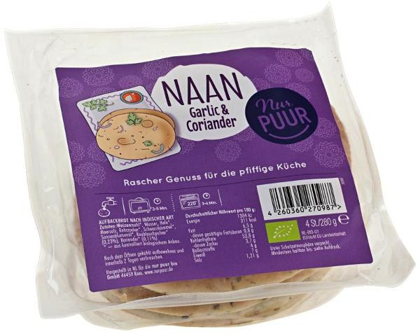 Produktfoto zu Nur Puur Mini Naan Knoblauch & Koriander- 280g