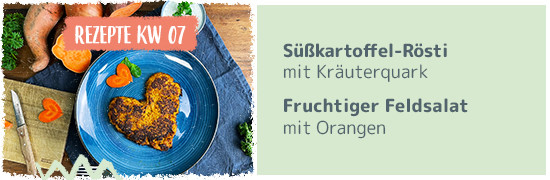 Rezept KW 07 Süßkartoffelrösti, fruchtiger Feldsalat, 